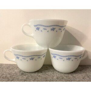 3 Pyrex Morning Blue Flower Coffee Cups  #2305